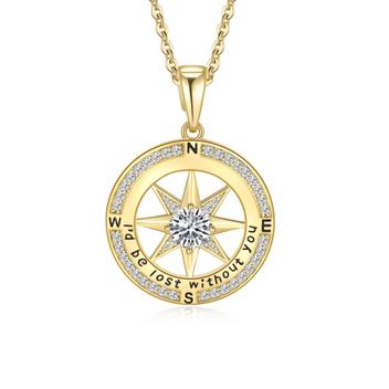 Colar Mkhhy Compass em ouro real 18k preenchido com diamante - Colar ...