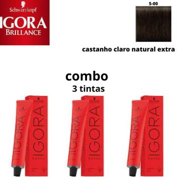 COMBO 3 TINTAS IGORA 5-00 (castanho claro natural extra) - Tinta