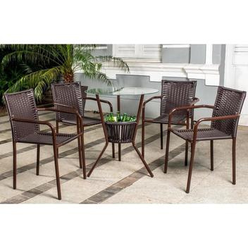 Conjunto De Mesa 4 Cadeira Jardim Varanda Fibra Sintética - R$ 2.140