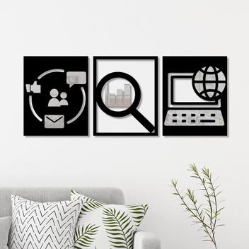 Conjunto 3 Quadros Vazados Marketing Digital 2 com Acrílico - PS Decor