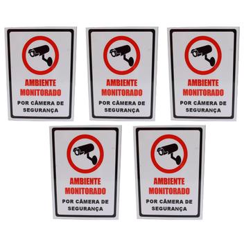Conjunto 5 Placas 19x14cm Ambiente Monitorado Por Câmeras De Segurança ...