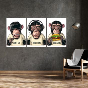 Conjunto Com Três Telas - Macacos Engraçados - 60x40cm - Bela Arte - Quadro  Decorativo - Magazine Luiza