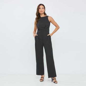 Conjunto Creponado Miss Joy Feminino Blusa Pantalona Preto 7158