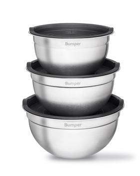 Conjunto de 3 Bowls Bumper em Inox com Tampa Hermética Kit Tigelas Multiuso Cozinha - Bumper Magazine