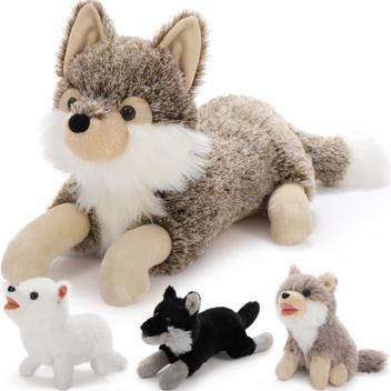 Conjunto de bichos de pelúcia BENINY Wolf Mommy com 3 filhotes de