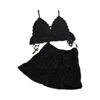 Biquíni Crochê Listrado Feminino - Conjunto 2 Peças Com Amarração