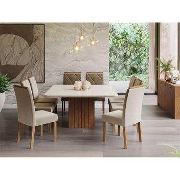 Conjunto de Mesa para Sala de Jantar Ana com 8 Cadeiras Alice-Cimol -  Savana / Offwhite / Joli no Shoptime