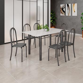 Conjunto de Mesa Tubular 140cm X 75cm Tampo em Vidro com 6 Cadeiras ...