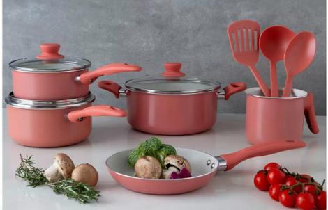 Conjunto de Panelas Rosé 8 Peças Revestimento Cerâmico Antiaderente ...