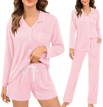 Conjunto de pijamas femininos SWOMOG, manga curta, manga curta, rosa ...
