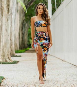 Conjunto saia curta hot sale e cropped estampado