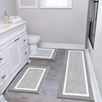 Pauwer Juego De 2 Alfombras De Baño Antideslizantes Para Baño, Alfombras De Baño De Microfibra Absorbente, Lavable A Máquina, Alfombra De Baño Con Alfombra De Inodoro En Forma De U Para