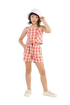 Conjunto Infantil Menina Xadrez com Textura