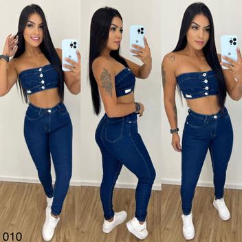 Conjunto Jeans Feminino Cropped e Calça Mental Nass - Via Sampa