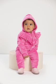 Conjunto Longo Plush Capuz Bebe Menina Luxo Lessa Kids 7722