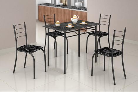 Conjunto mesa com 4 cadeiras para cozinha rio craqueada preta