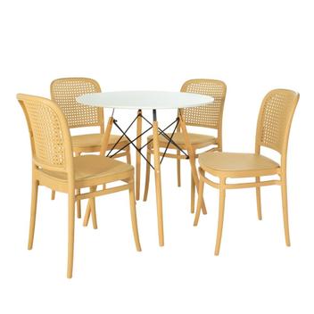 Conjunto Mesa de Jantar Redonda Eiffel Branca 90cm com 4 Cadeiras Roma