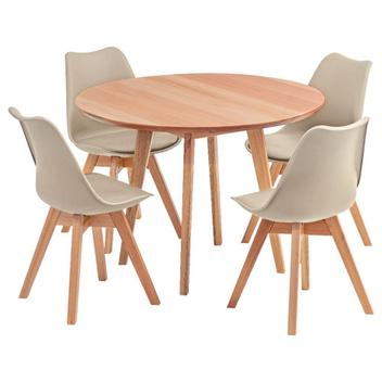 conjunto mesa de jantar redonda vértice 105cm natural com 4 cadeiras