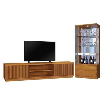 Conjunto Rack para Tv até 75 Polegadas Ripado Logan e Cristaleira com ...