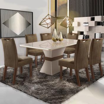 Conjunto Sala de jantar mesa Cronos off white em mdf 8 Cadeira