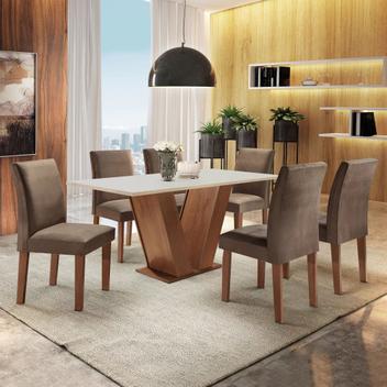 Conjunto Sala de Jantar Mesa Tampo Vidro e MDF 6 Cadeiras Yescasa -  Conjunto Sala de Jantar - Magazine Luiza