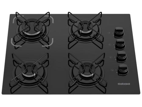 Cooktop 4 bocas Itatiaia Essencial com mesa de vidro preto e botões laterais