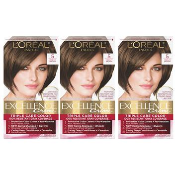 Cor de cabelo L'Oreal Paris Excellence Creme 5 Castanho médio x3 ...