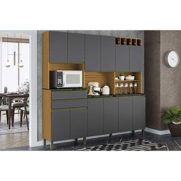 Cozinha Compacta Malbec Prime c/ 12 Portas e 2 Gavetas Amendoa/Grafite ...