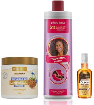 Creme de Pentear Beleza Natural 1Lt Tradicional + Gelatina Linhaca ...