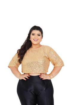 Cropped Paete Lantejoulas Brilho Festa Plus Size Tamanho Grande