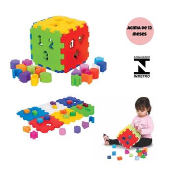 Cubo didático jogo de encaixe as peças bebê 1 ano infantil educativo  brinquedo