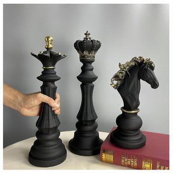 Decoração Peças De Xadrez Rei Rainha E Cavalo Escultura Grande