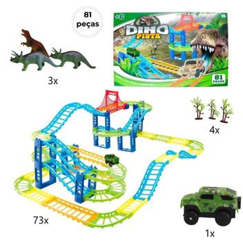 Pista de Carrinho Infantil Dinossauro 172 Peças Carro a Pilha