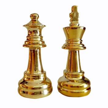 Estatuetas Rei e Rainha de Xadrez Dourado 2 Peças Verito em