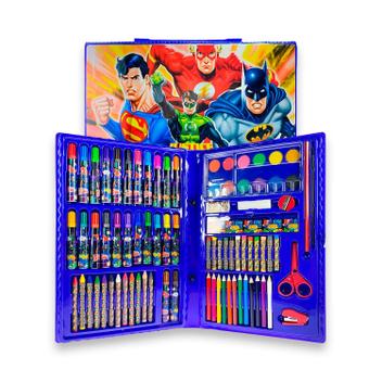 Estojo Maleta Escolar 86 Pçs Canetinha Lapis Liga Da Justiça