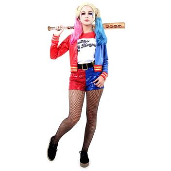 Fantasia de arlequina Cosplay Completo Roupas Infantis Meninas Esquadrão  Suicida Jaqueta Bordada T-shirt Shorts Inflável Terno de Bastão de Beisebol