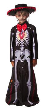 Fantasia de Halloween Infantil Masculina Esqueleto Mariachi Curto Com  Máscara