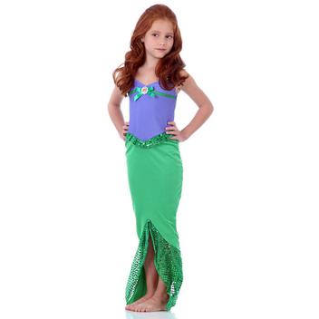 Fantasia de sereia para meninas, vestido infantil de ariel, conjunto