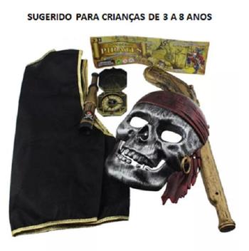 Fantasia de pirata 3 peças dourado festas halloween - MC Presentes