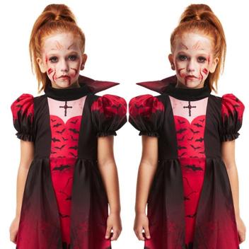 Fantasia Vampira Infantil de Halloween Vestido Super Luxo e dentes