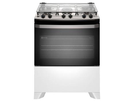 Fogão 5 bocas Electrolux Branco Efficient Mesa Inox, PerfectCook e VaporBake FE5IW