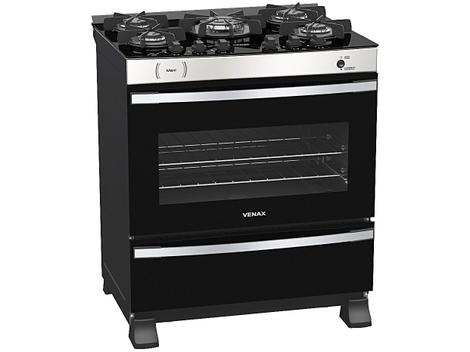 Fogão 5 Bocas Venax Maxi Vitreo Inox Mesa em Vidro - Bivolt - Mxmv560