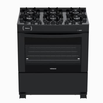 Fogão 6 Bocas Venax Delplus Vitreo Bl Preto Mesa em Vidro - Bivolt - Delmv670