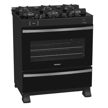 Fogão 6 Bocas Venax Maxi Vitreo Preto Mesa em Vidro - Bivolt - Mxmv670