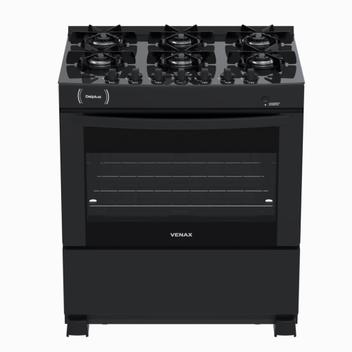 Fogão 6 Bocas Venax Delplus Vitreo Bl Preto Mesa em Vidro - Bivolt - 30983