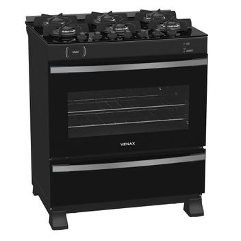 Fogão 6 Bocas Venax Maxi Vitreo Preto Mesa em Vidro - Bivolt - Mxmv670
