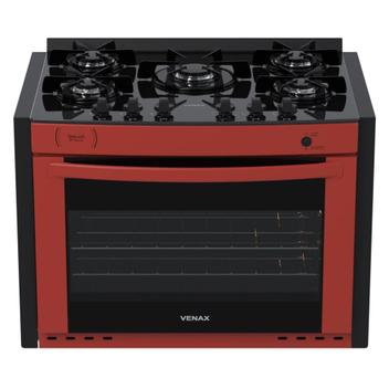 Fogão 5 Bocas de Embutir Venax Gaudi Prisma Vitreo Vermelho Mesa em Vidro - Bivolt - 23638