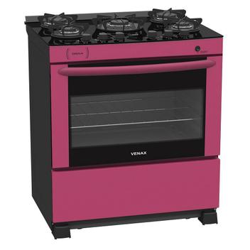 Fogão 5 Bocas Venax Delplus Vitreo Rosa Mesa em Vidro - Bivolt - Delmv560