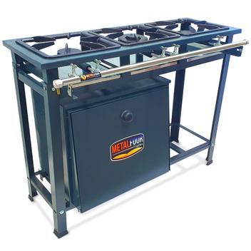 Fogão 3 Bocas Metalfour Lux P5 Baixa Pressão C/ Forno Preto