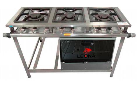 Fogão 3 Bocas Leona Industrial P7 Alta Pressão Inox